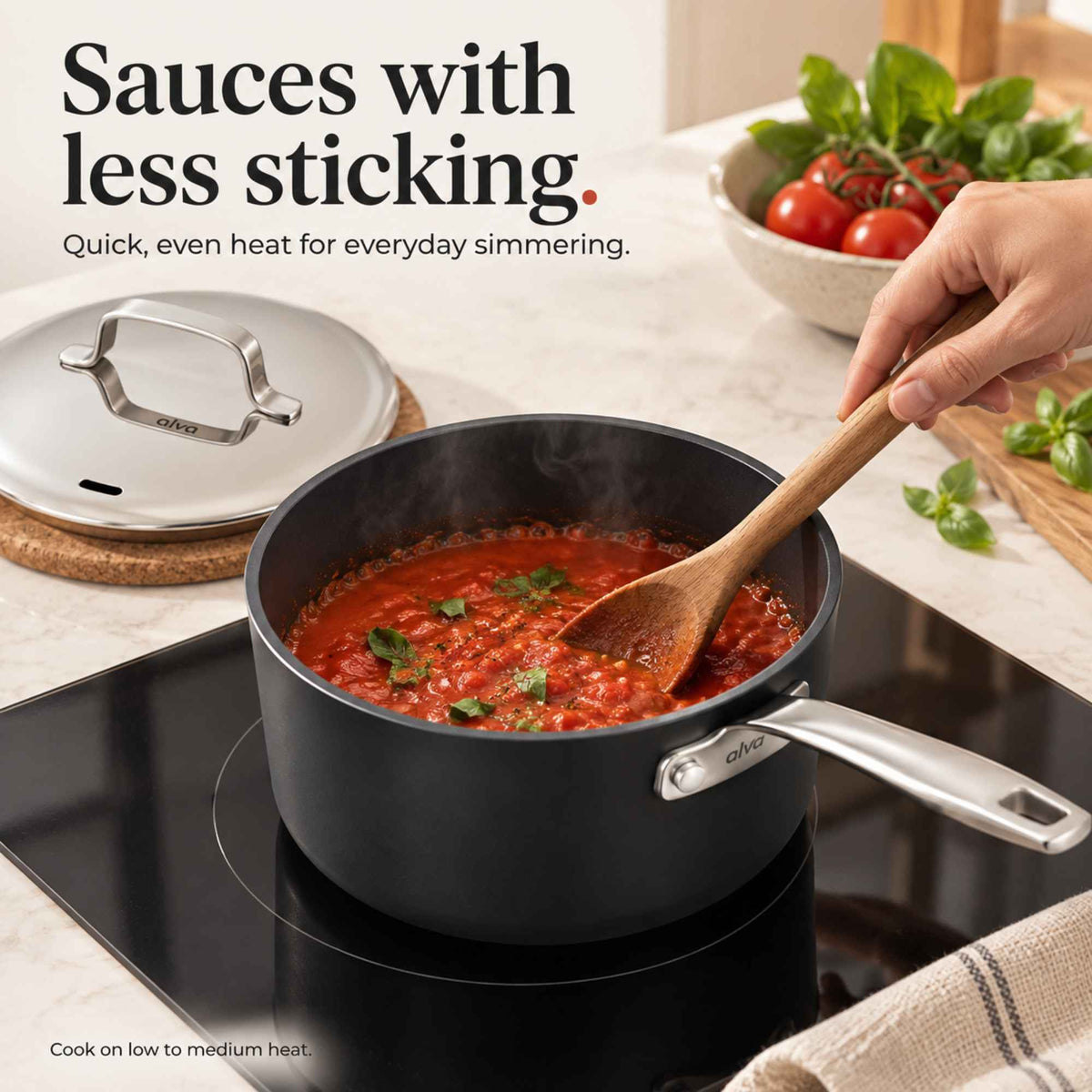Ceramic Nonstick Saucepan with Lid, 2-Qt by Alva Cookware