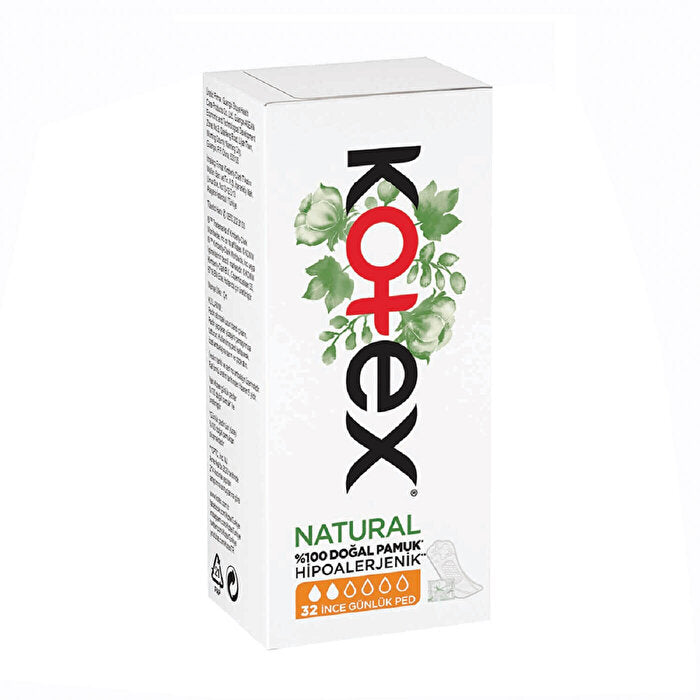 Kotex Natural thin cotton daily pads, 32 count pack
