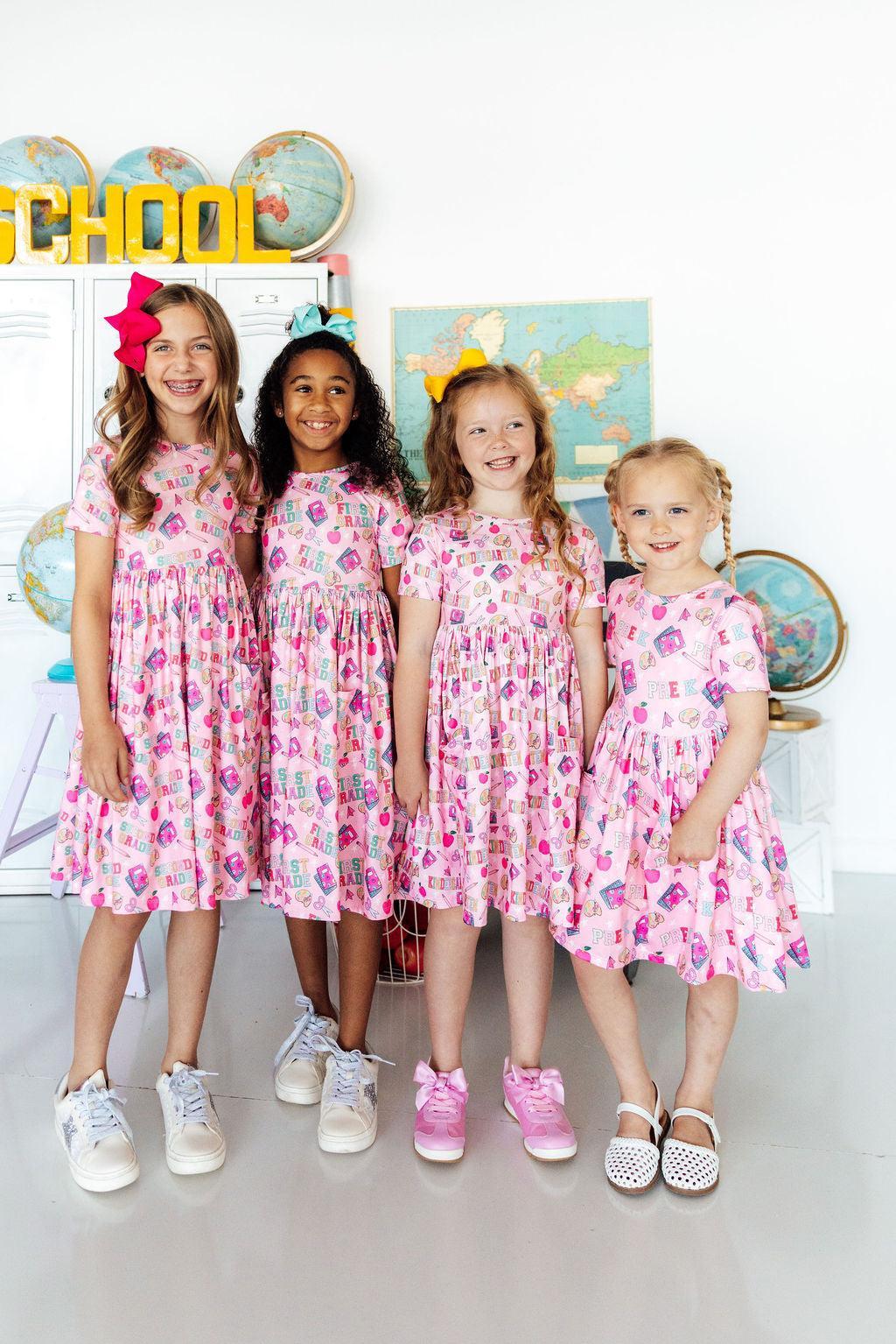 Mila & Rose 2nd Grade short sleeve pocket twirl dress, view 2