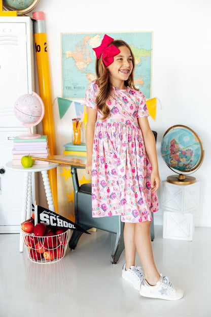 Mila & Rose 2nd Grade short sleeve pocket twirl dress, view 4