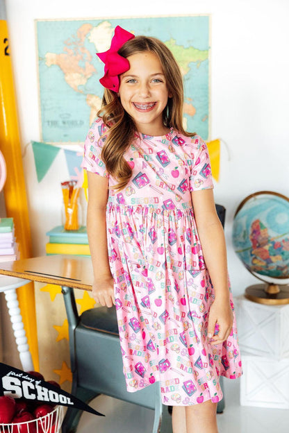 Mila & Rose 2nd Grade short sleeve pocket twirl dress, view 3