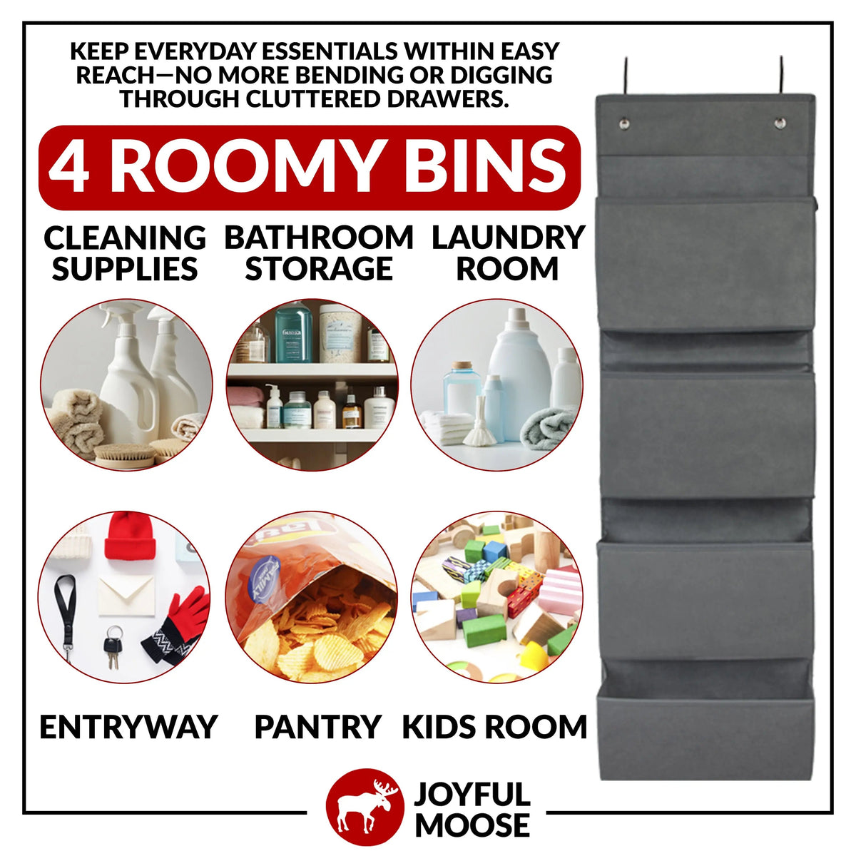 Over the Door Hanging Organizer Closet Storage Bins Grey by Joyful Moose