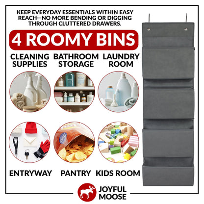 Over the Door Hanging Organizer Closet Storage Bins Grey by Joyful Moose
