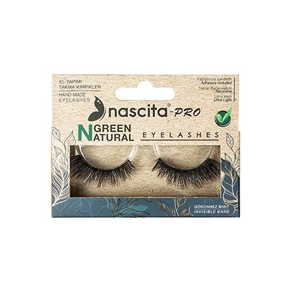 Nascita Natural Vegan Green False Eyelashes 114 - Handmade, 3D Volume, Smoky Eye Effect by Beauty Care Bag