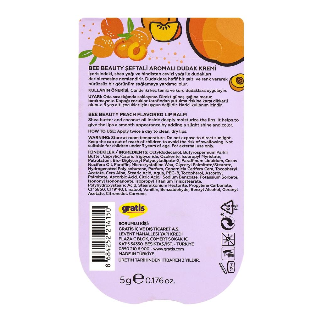 Bee Beauty Peach Lip Balm for Dry Lips 5g by Beauty Care Bag