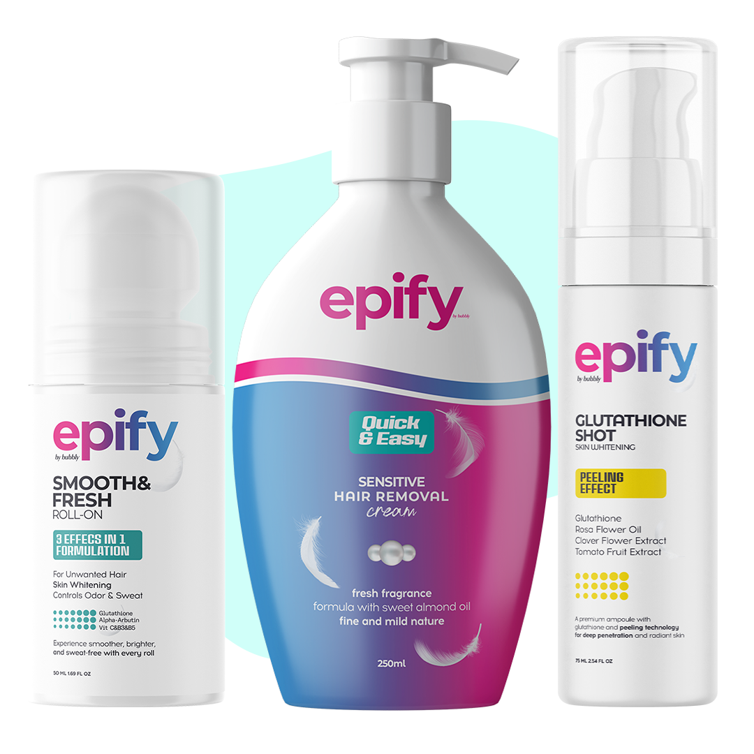 Epify Underarm Care Set, Hair Removal Cream, Glutathione Shot &amp; 3-in-1 Roll-On, 3-Step Underarm Routine by Beauty Care Bag