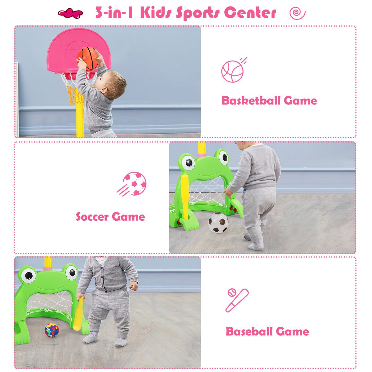 Frog-themed 3-in-1 kids basketball hoop set by GBruno Store, view 7