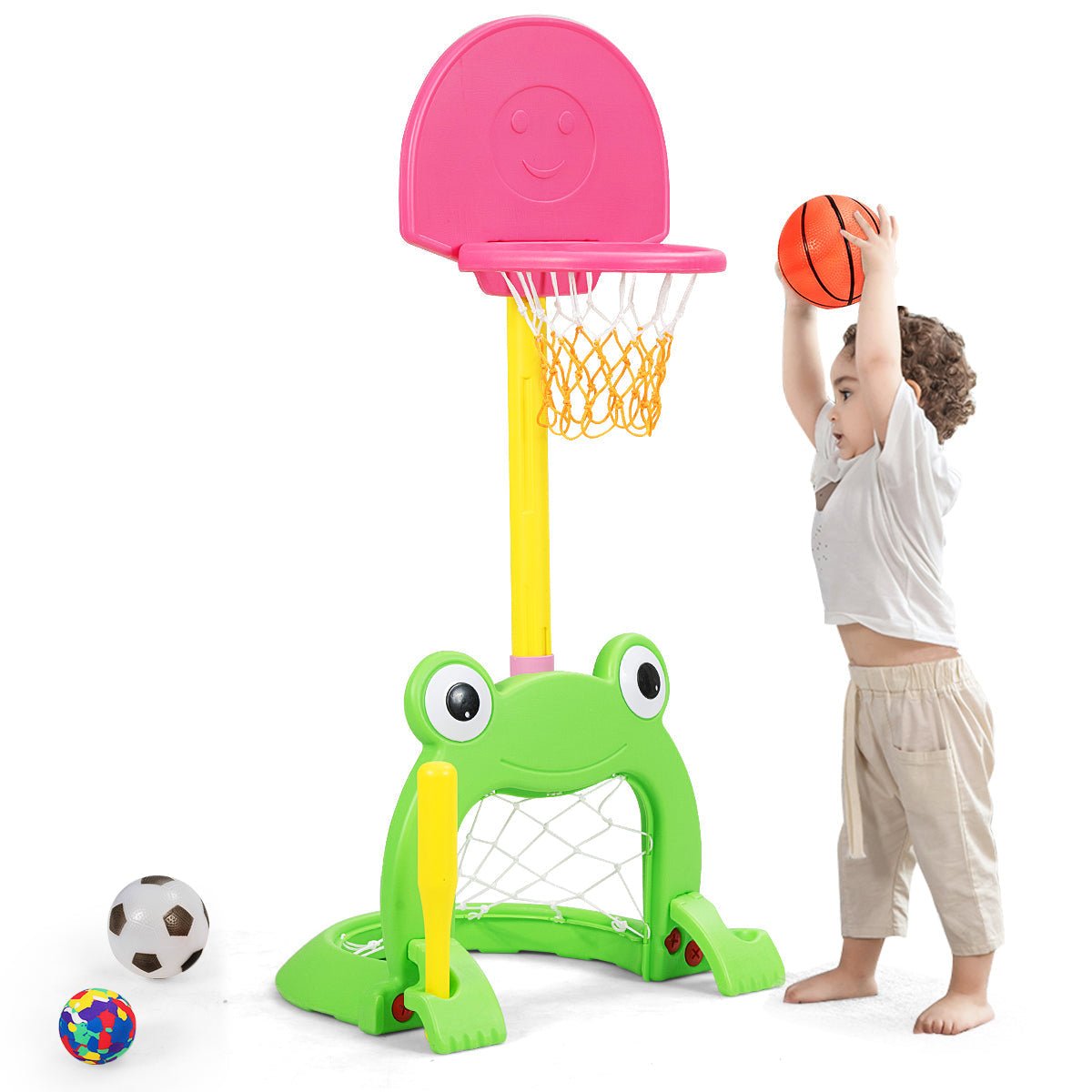 Frog-themed 3-in-1 kids basketball hoop set by GBruno Store, view 4