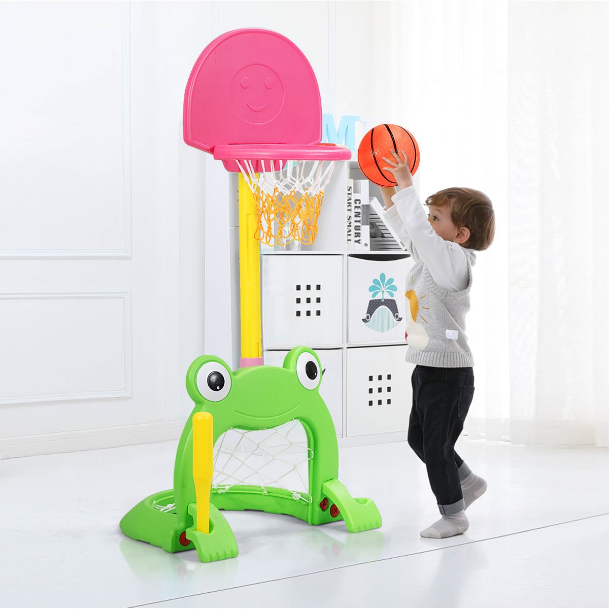 Frog-themed 3-in-1 kids basketball hoop set by GBruno Store