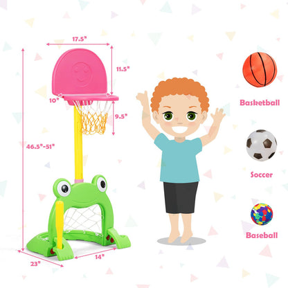 Frog-themed 3-in-1 kids basketball hoop set by GBruno Store, view 5