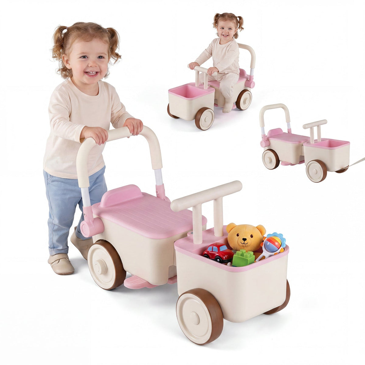 3-in-1 kids ride-on push car with tow rope and storage basket by GBruno Store, view 10