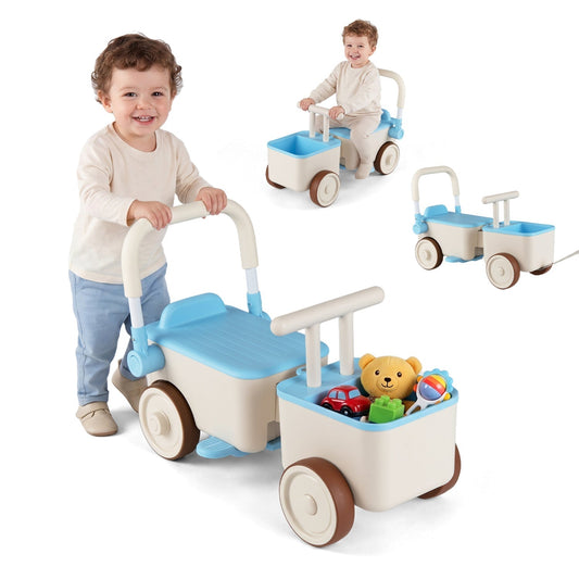 3-in-1 kids ride-on push car with tow rope and storage basket by GBruno Store, view 2
