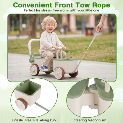 3-in-1 kids ride-on push car with tow rope and storage basket by GBruno Store, view 22