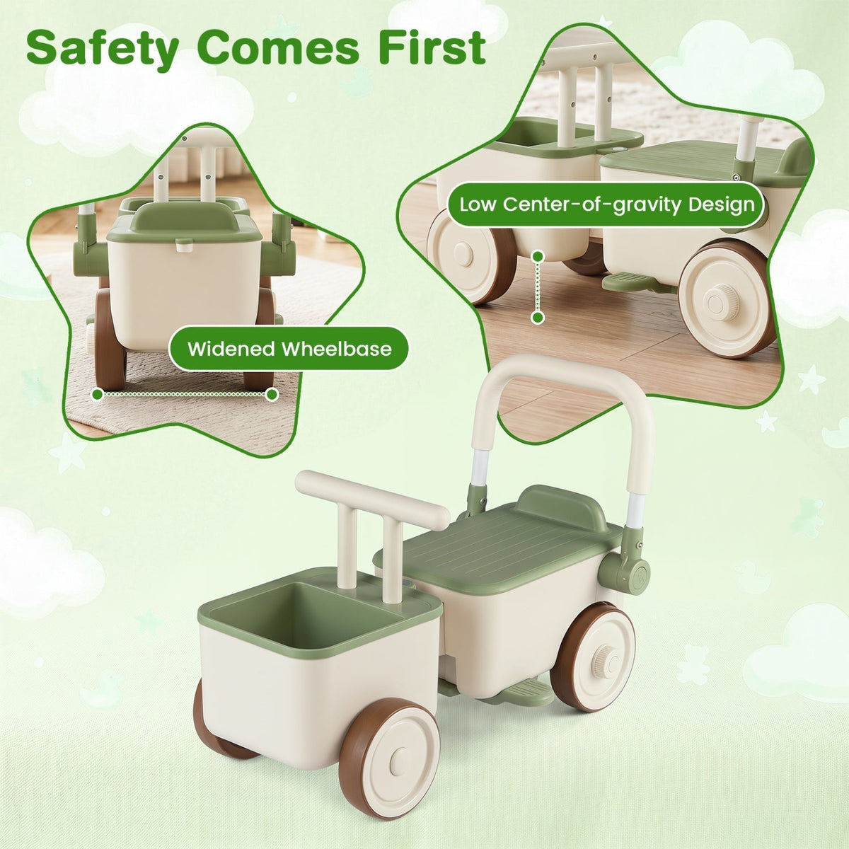 3-in-1 kids ride-on push car with tow rope and storage basket by GBruno Store, view 23