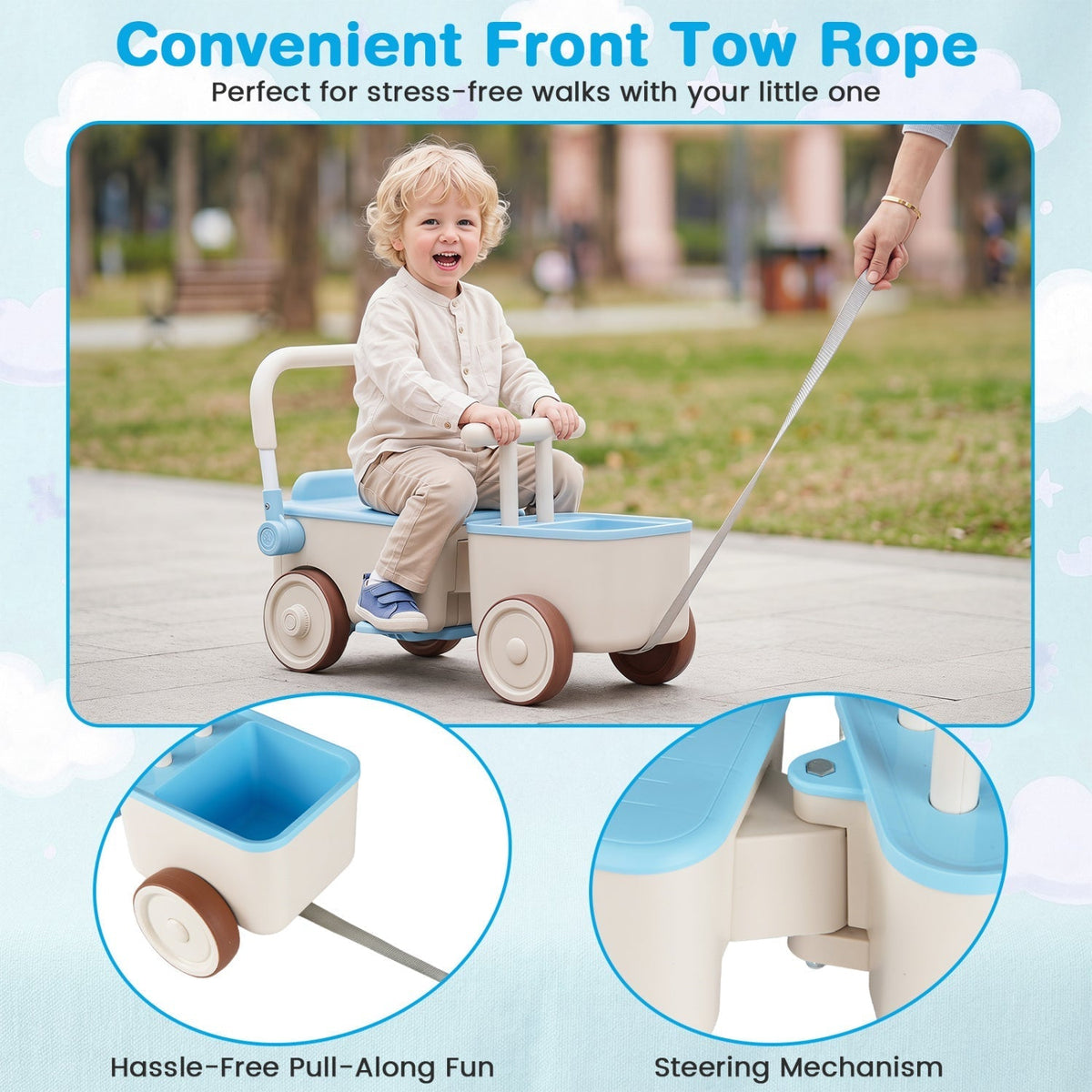 3-in-1 kids ride-on push car with tow rope and storage basket by GBruno Store, view 6