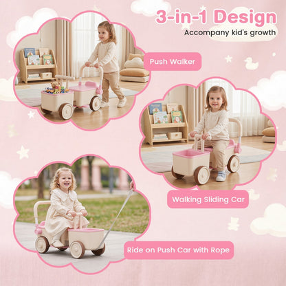 3-in-1 kids ride-on push car with tow rope and storage basket by GBruno Store, view 13