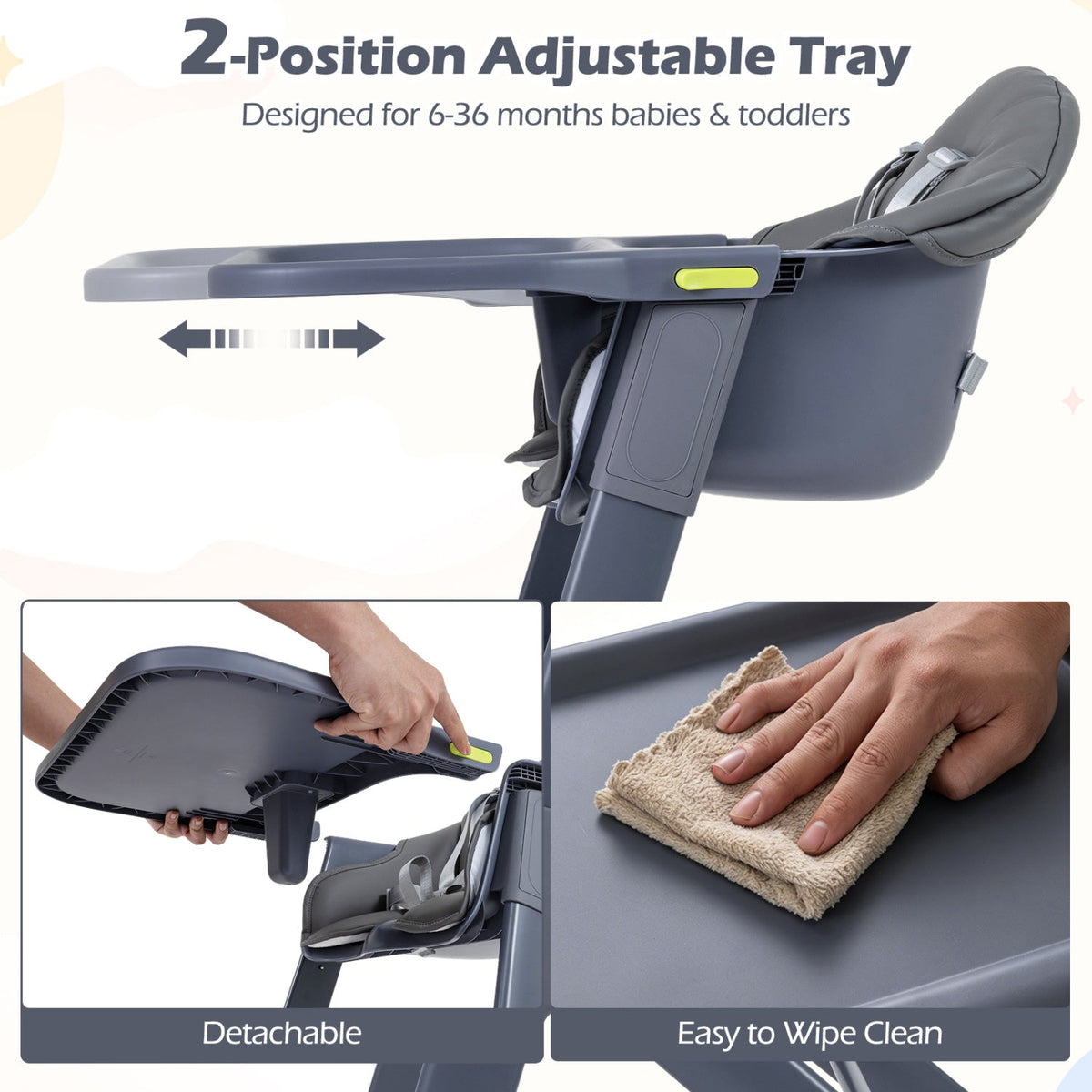 3-in-1 washable baby high chair with tray and footrest by GBruno Store, view 6