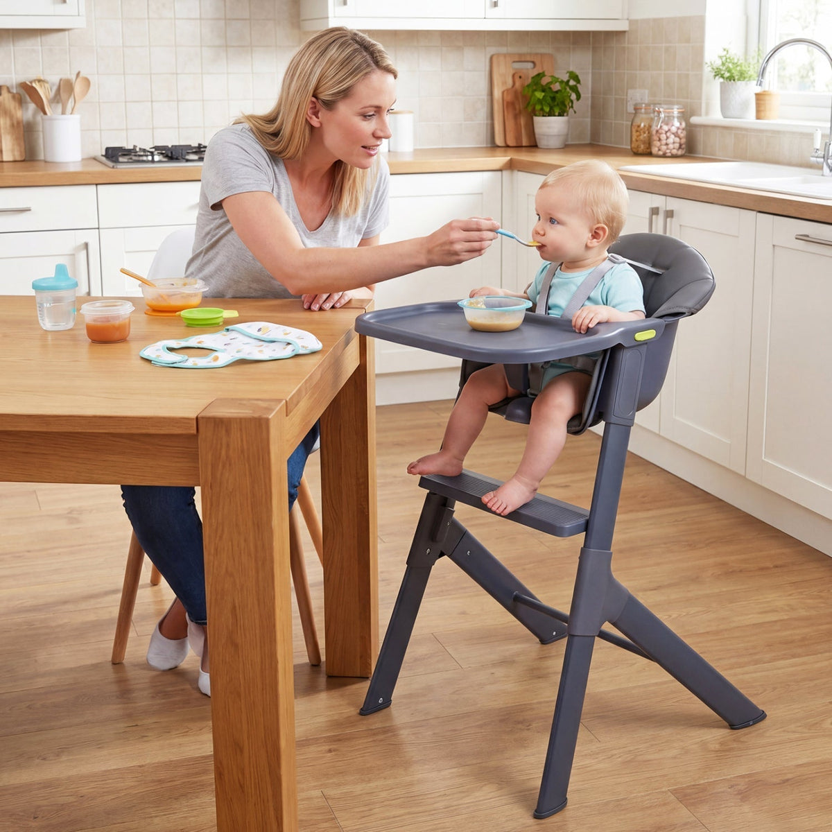 3-in-1 washable baby high chair with tray and footrest by GBruno Store, view 2