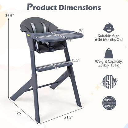 3-in-1 washable baby high chair with tray and footrest by GBruno Store, view 4