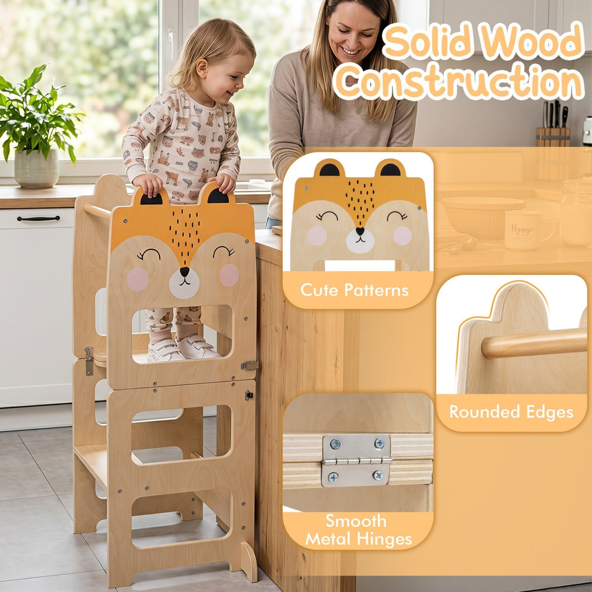 GBruno Store wooden toddler step stool in cat or fox style, view 14