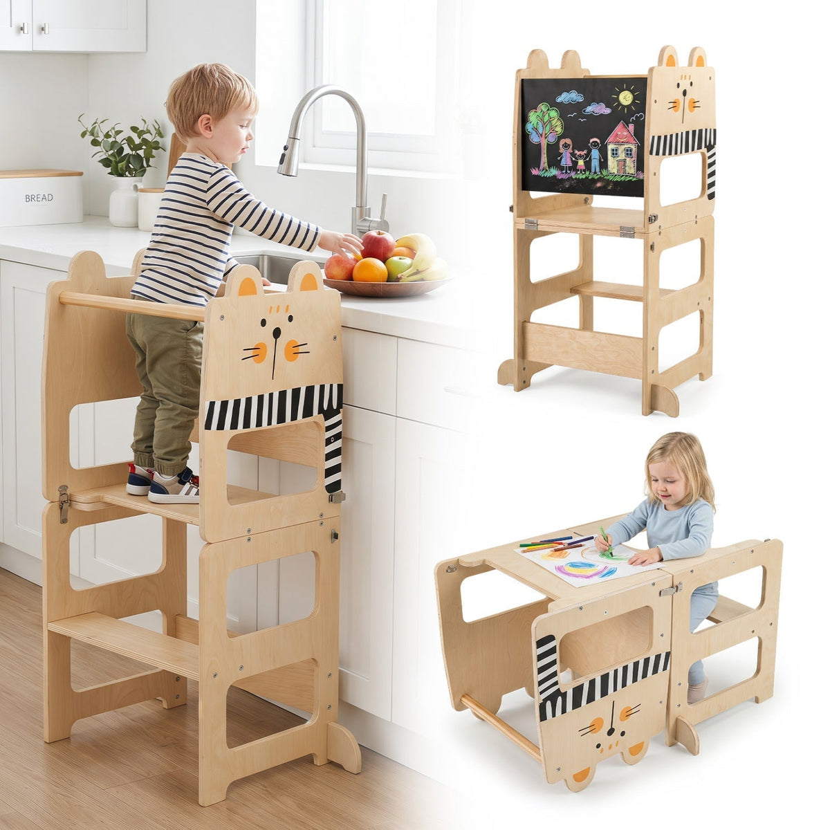 3-in-1 wooden kids step stool with chalkboard by GBruno Store, view 6