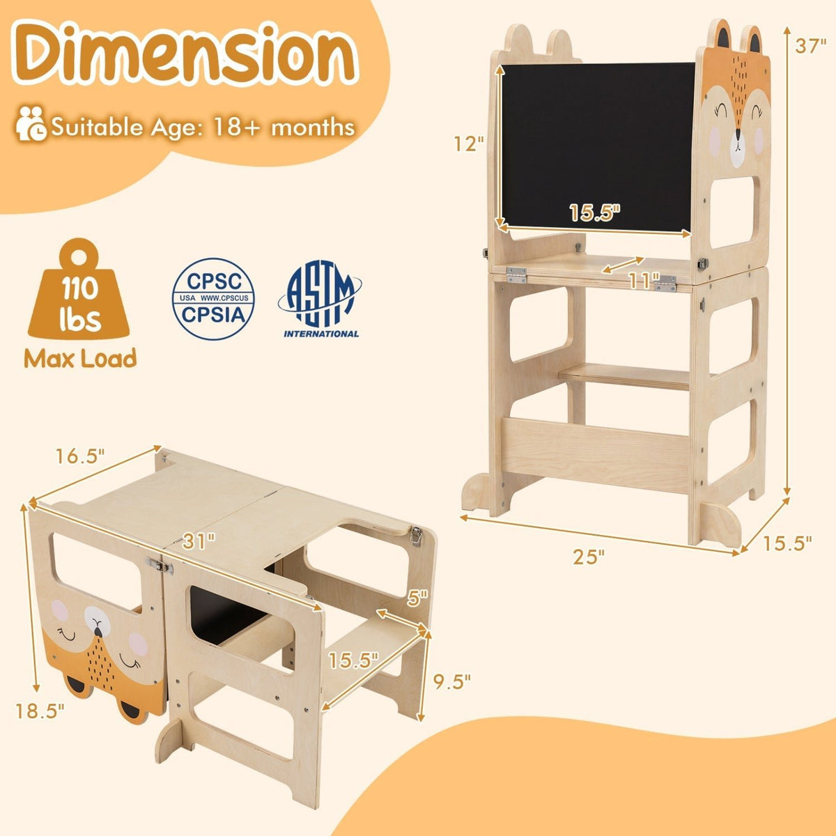 3-in-1 wooden kids step stool with chalkboard by GBruno Store, view 13