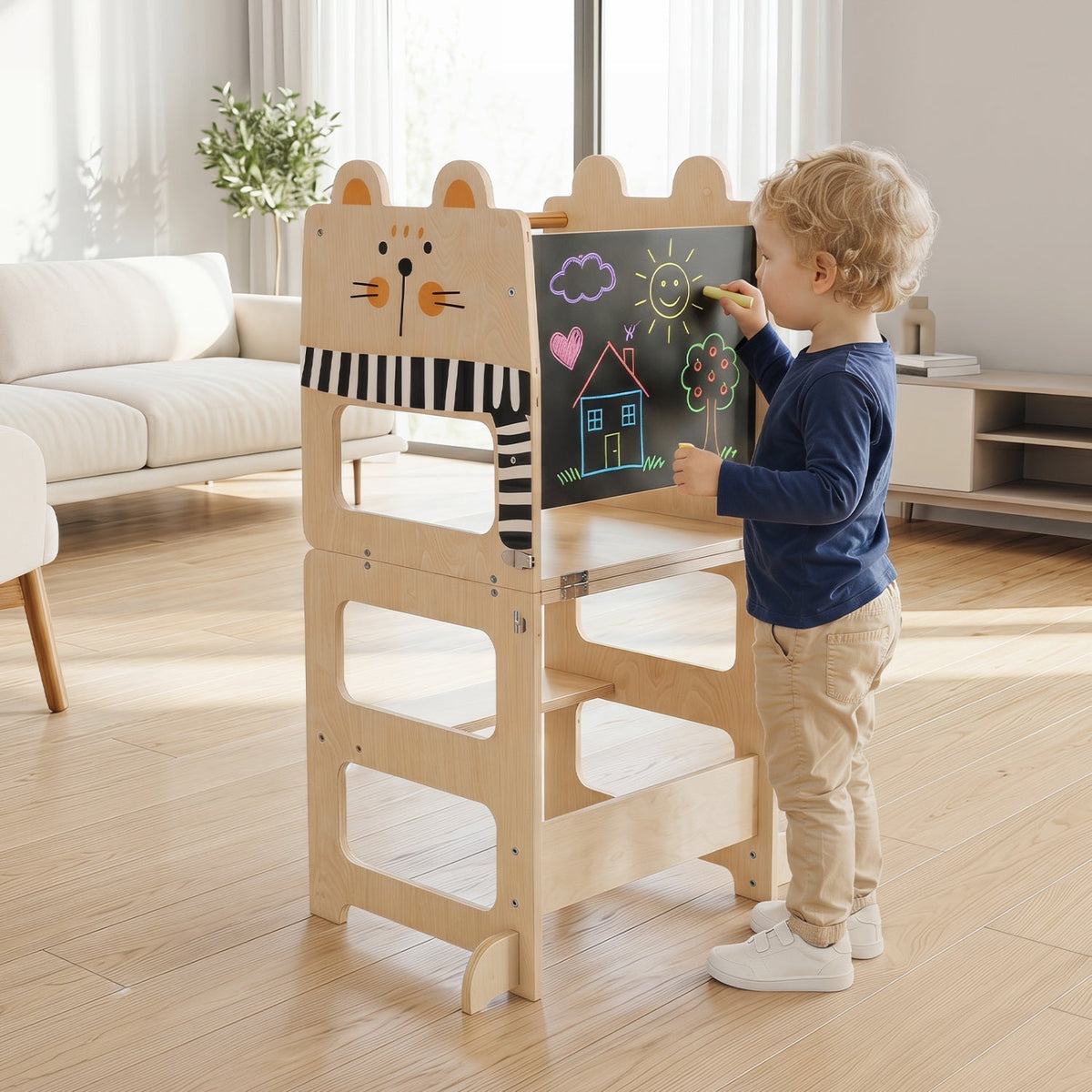 3-in-1 wooden kids step stool with chalkboard by GBruno Store