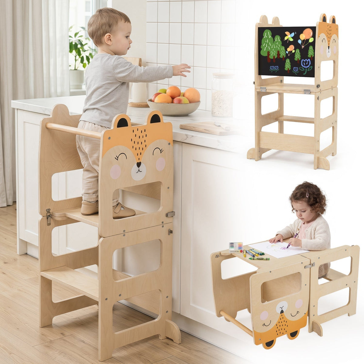 GBruno Store wooden toddler step stool in cat or fox style, view 15