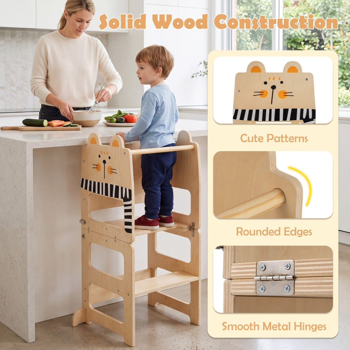 GBruno Store wooden toddler step stool in cat or fox style, view 7