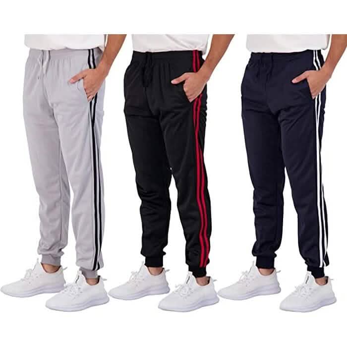 3-pack of men's fleece active tricot joggers, double stripe, by EasyOptionXY