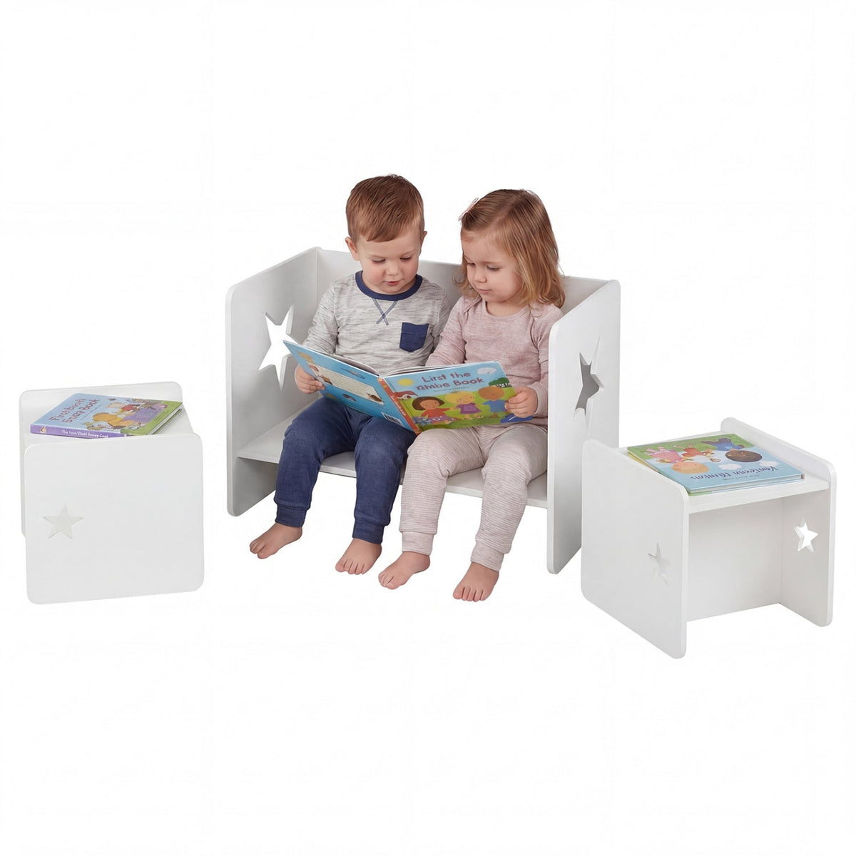 White 3-piece kids table and 2 chairs set by GBruno Store, view 3