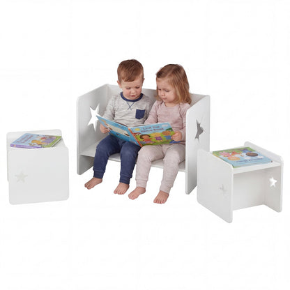 White 3-piece kids table and 2 chairs set by GBruno Store, view 3