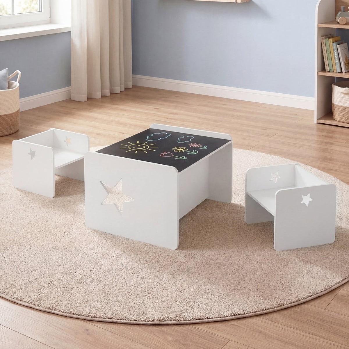 White 3-piece kids table and 2 chairs set by GBruno Store, view 2