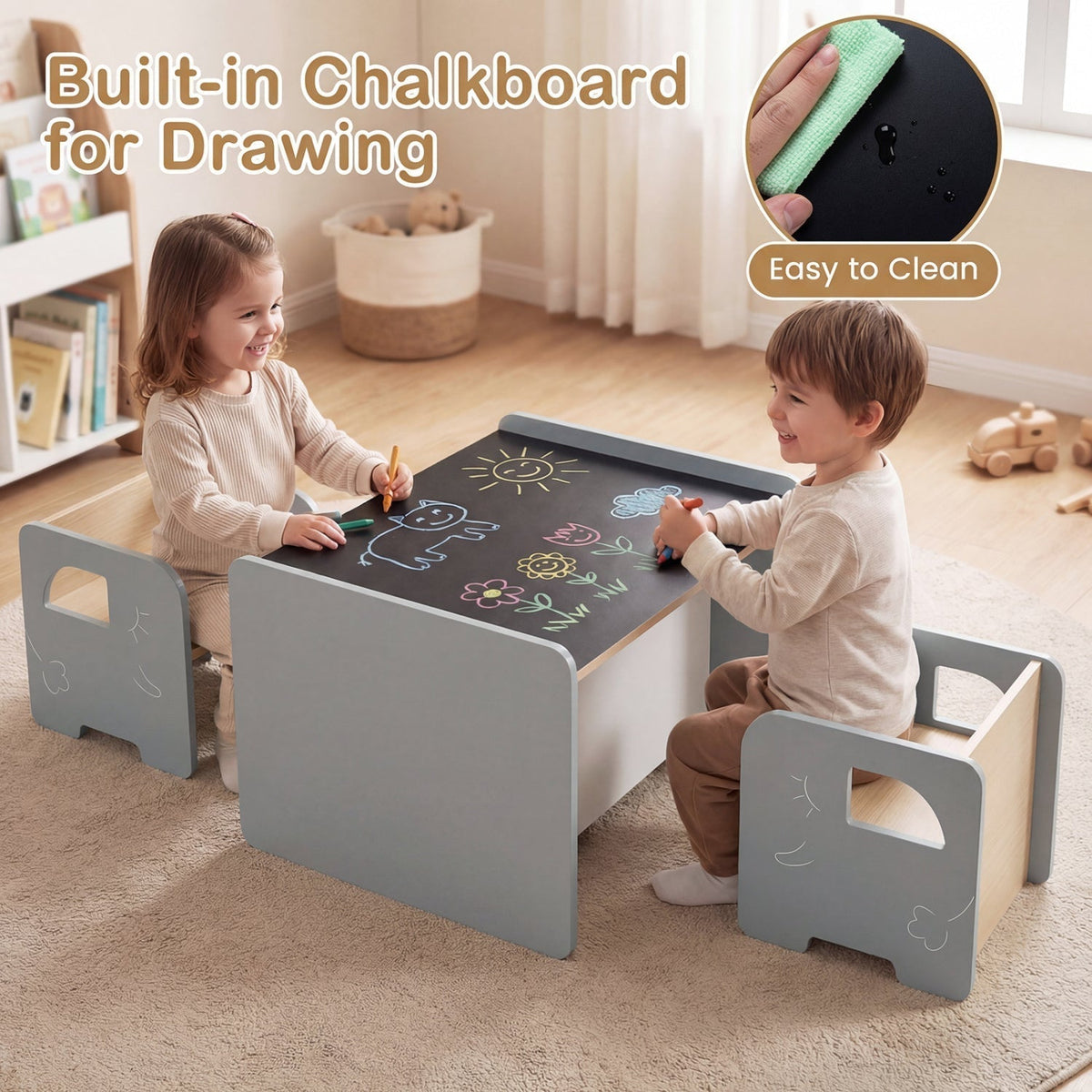GBruno Store 3-piece toddler table and chairs set in gray or white, view 13
