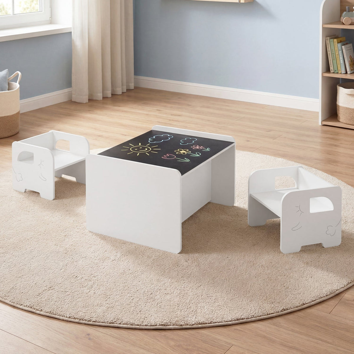 GBruno Store 3-piece toddler table and chairs set in gray or white, view 3