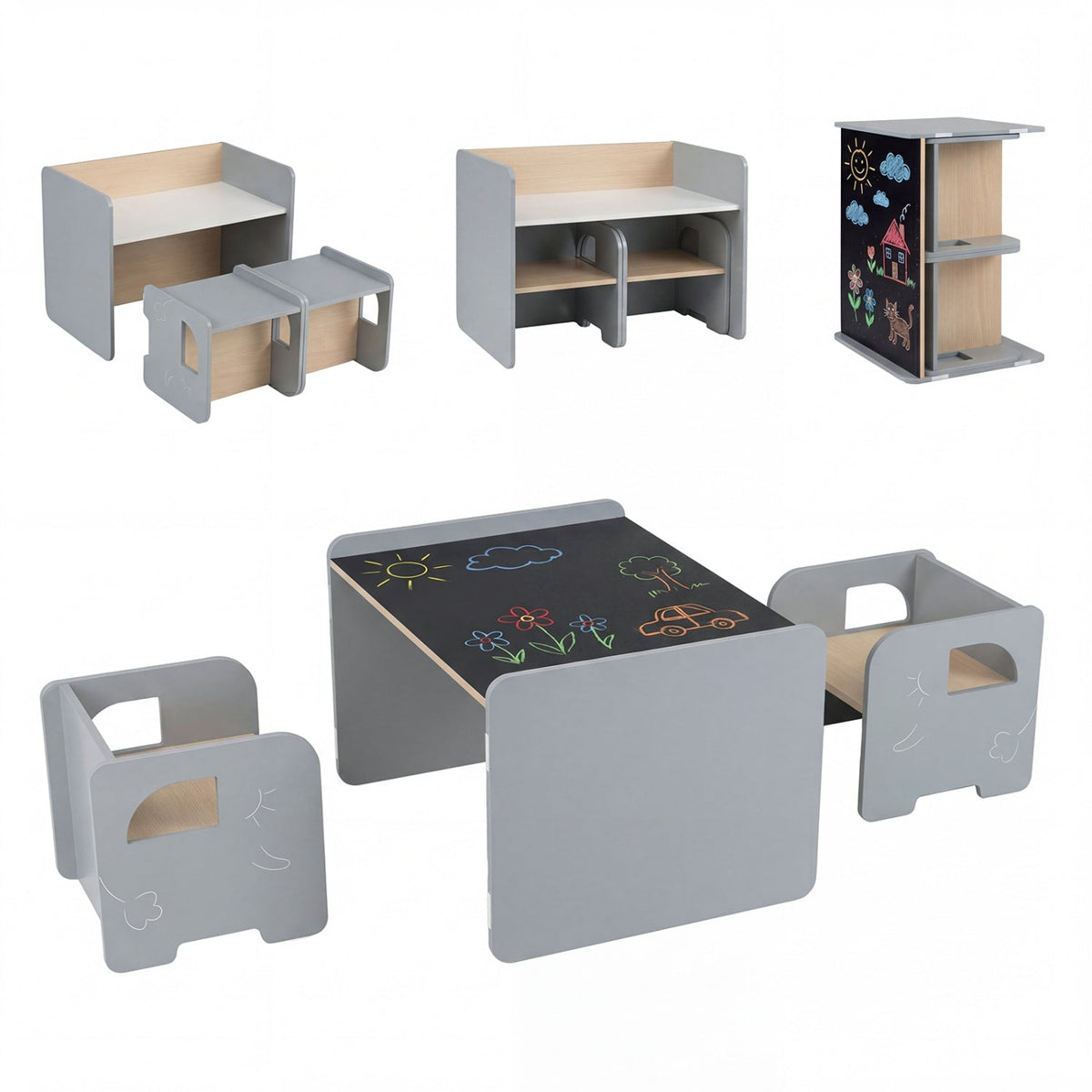 GBruno Store 3-piece toddler table and chairs set in gray or white, view 11