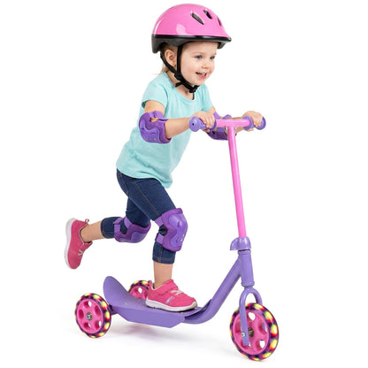 GBruno Store 3-wheel toddler scooter with LED wheels in pink and purple, view 3