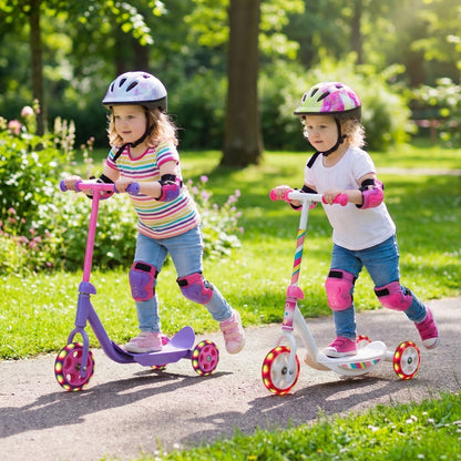 GBruno Store 3-wheel toddler scooter with LED wheels in pink and purple, view 5