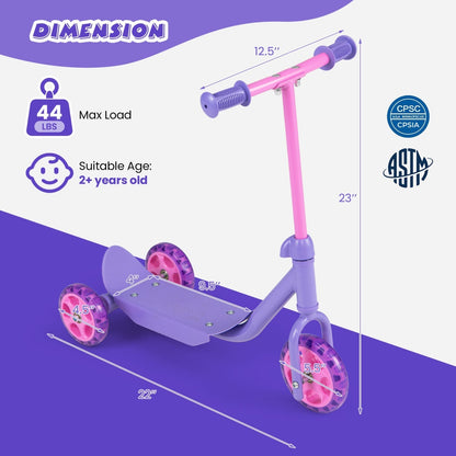 GBruno Store 3-wheel toddler scooter with LED wheels in pink and purple, view 4