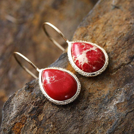 Copper Natural Stone Teardrop Shape Earrings for Women by Mauve Tuna