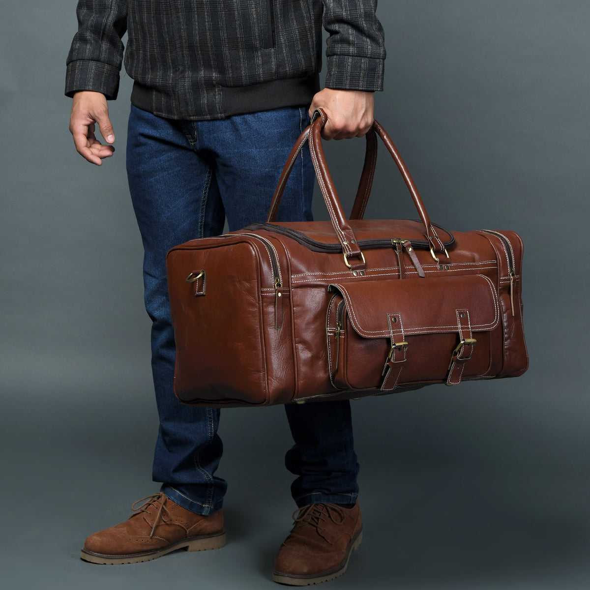 Upgraded Traveler Weekender Duffle by Classy Leather Bags