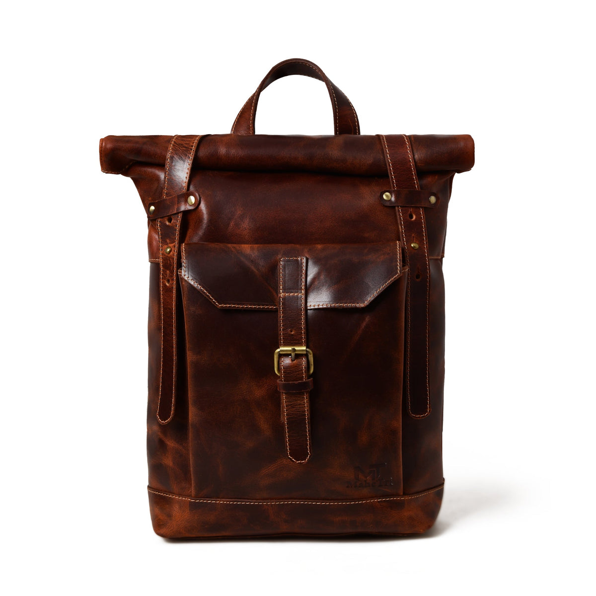 Brown Saddleback Backpack- Roll Top by Classy Leather Bags