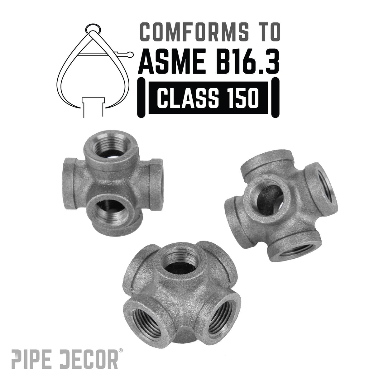 PIPE DECOR 1/2 in. black iron 6-way pipe fitting, view 5