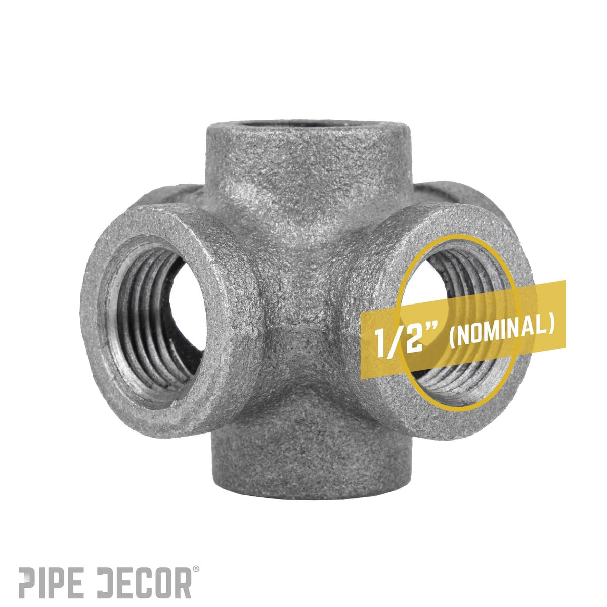 PIPE DECOR 1/2 in. black iron 6-way pipe fitting, view 3