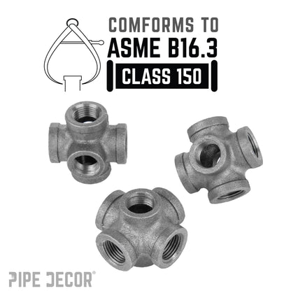 PIPE DECOR 3/8 in. black iron 6-way pipe fitting, view 5