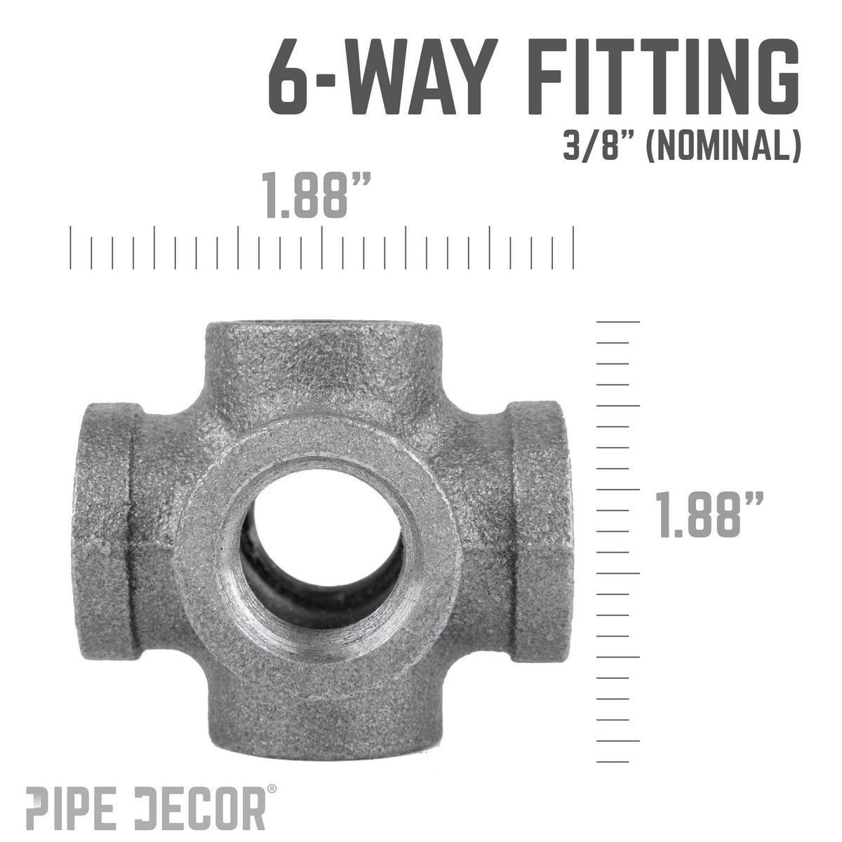 PIPE DECOR 3/8 in. black iron 6-way pipe fitting, view 2