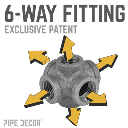 PIPE DECOR 3/8 in. black iron 6-way pipe fitting, view 4