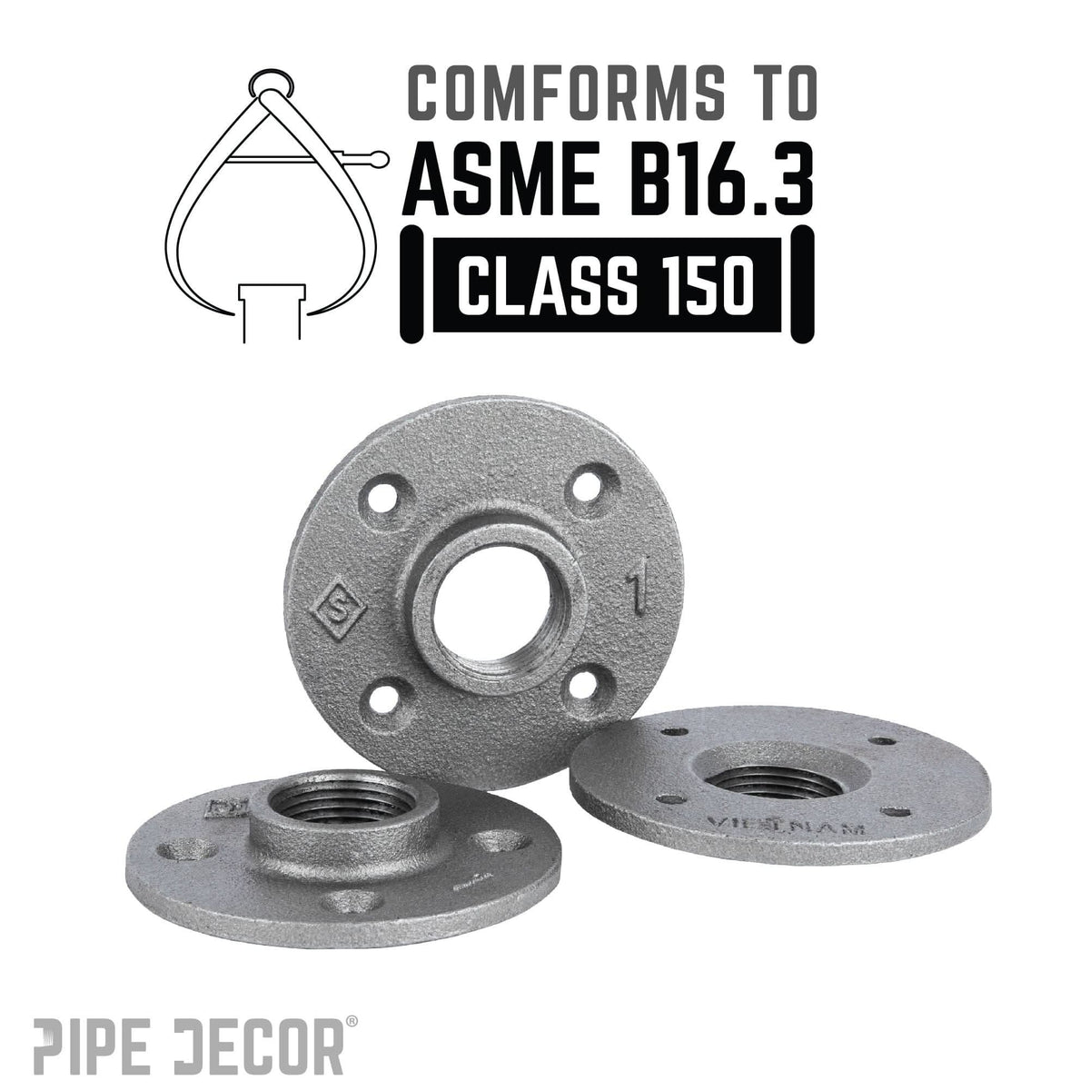 PIPE DECOR 1 in. black iron floor flange pipe fitting, view 4