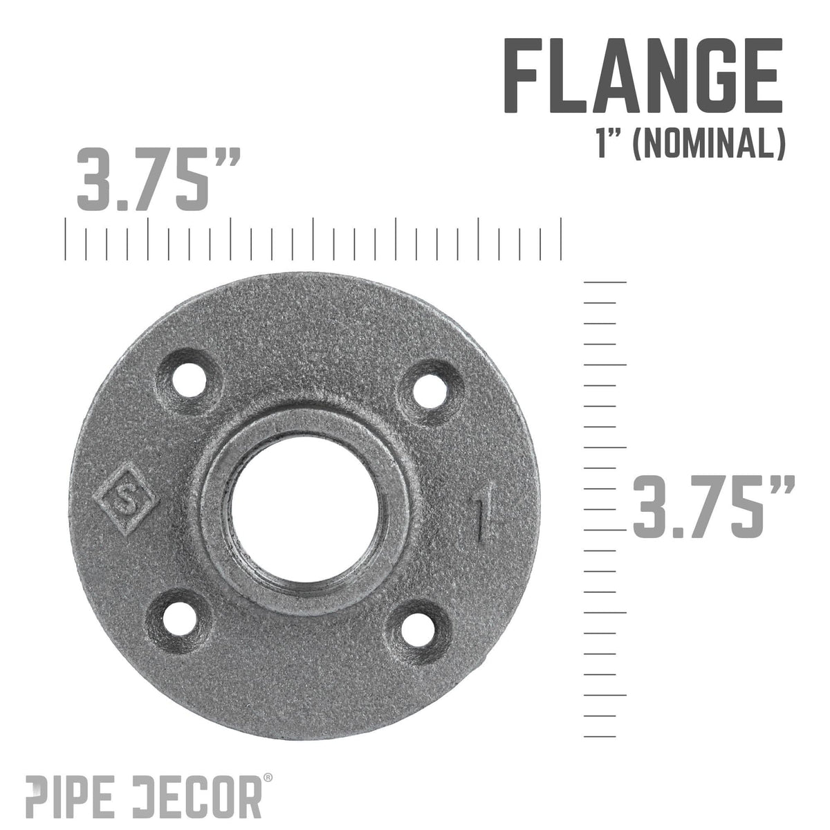 PIPE DECOR 1 in. black iron floor flange pipe fitting, view 2