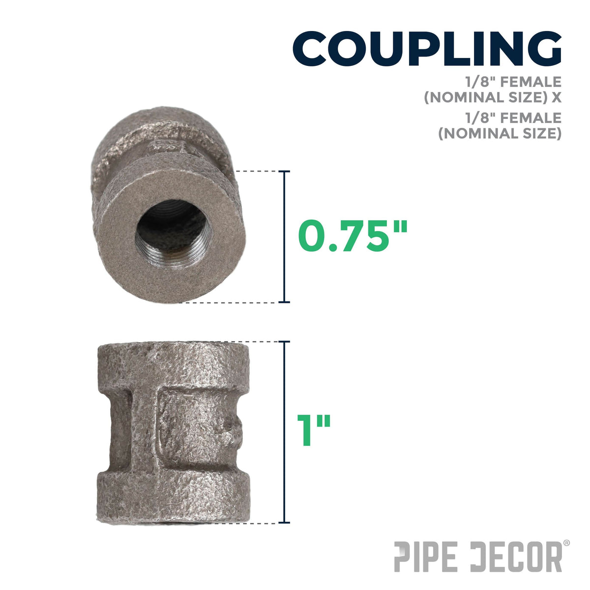 PIPE DECOR 1/8 in. black iron coupling pipe fitting, view 2